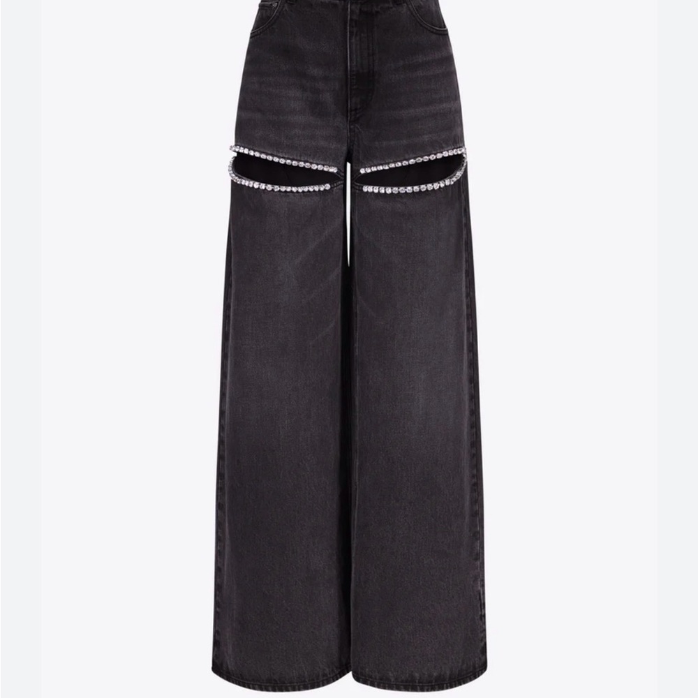 Black Wide-Leg Area Jeans with Stone Detailing